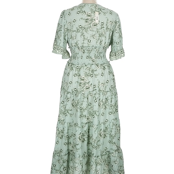 Max Studio NWT boho Mint Green Floral Midi Dress size XL - Picture 2 of 2